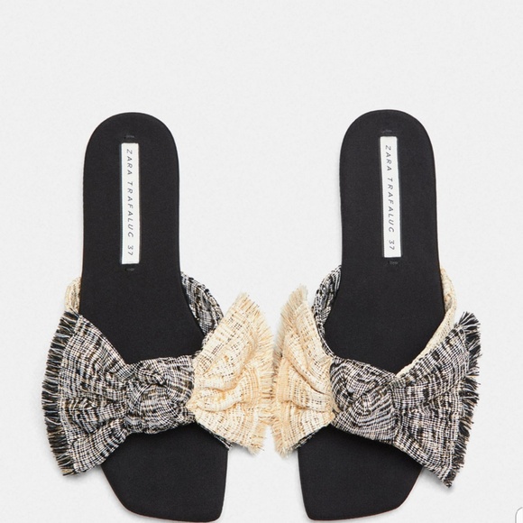 Zara Shoes - ZARA FABRIC BOW SLIDES